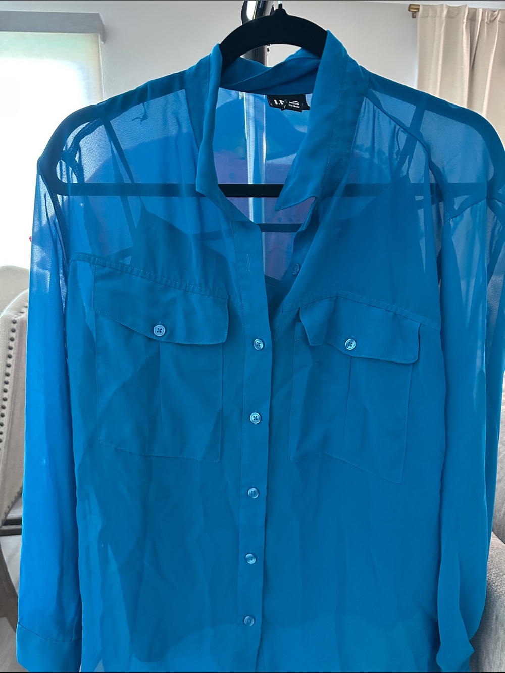 I.N.C Lightweight Sheer Button-Up Blouse - Blue